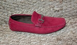 David Stone Mens Red Faux Suede Silver Bit Driving Shoes Loafers Size 11 Moc Toe